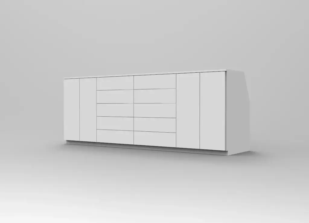 Kast met 4 Deur en 10 lades 2.37m (MDF water resistant without finishing)